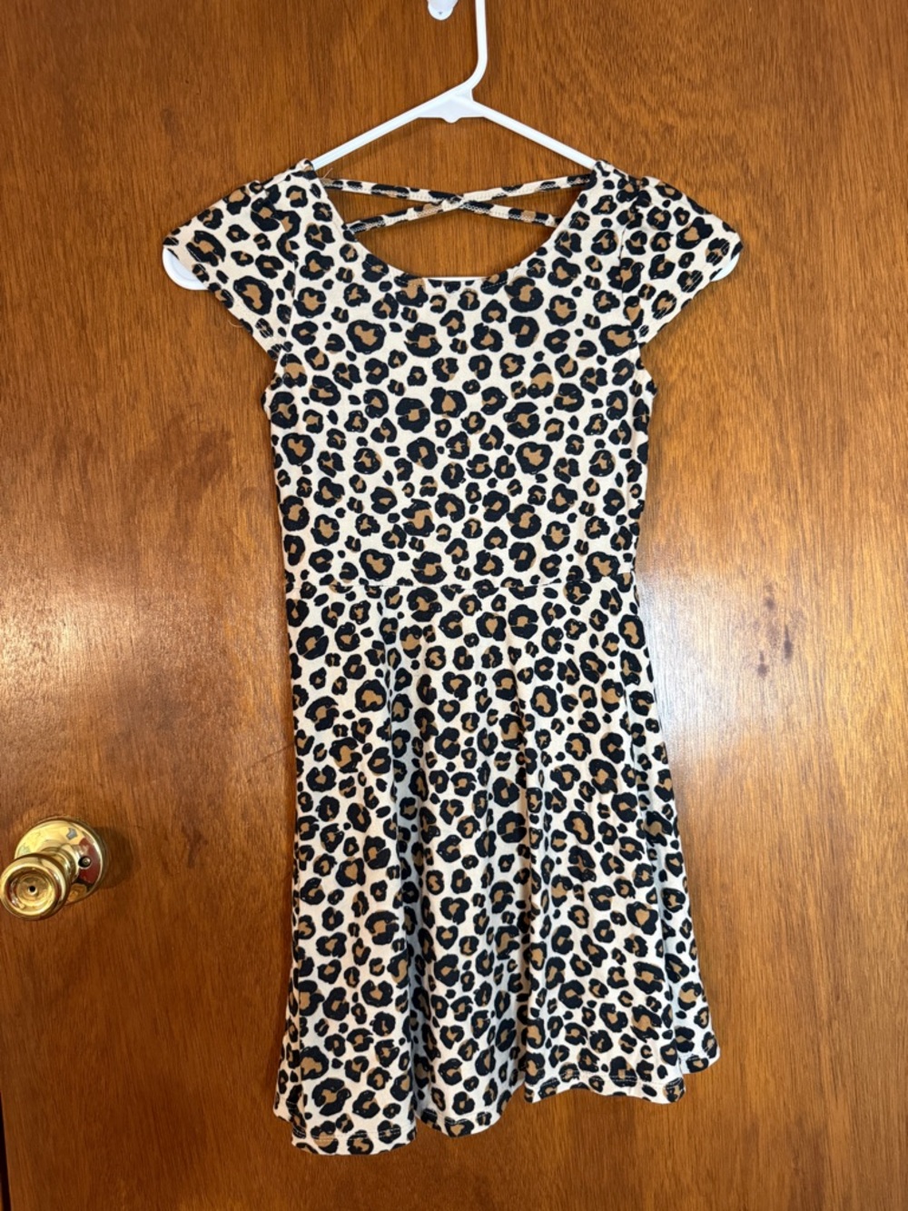 Epic Threads Girls Beige and Black Leopard Print Crisscross Back Dress